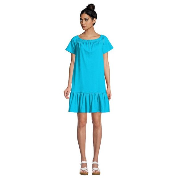 Lands' End Other - Land's End Off the Shoulder Ruffle Hem Swim Cover-up Dress with Pockets!